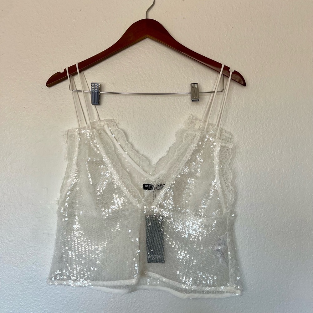 Nasty Gal White Sequin Camisole